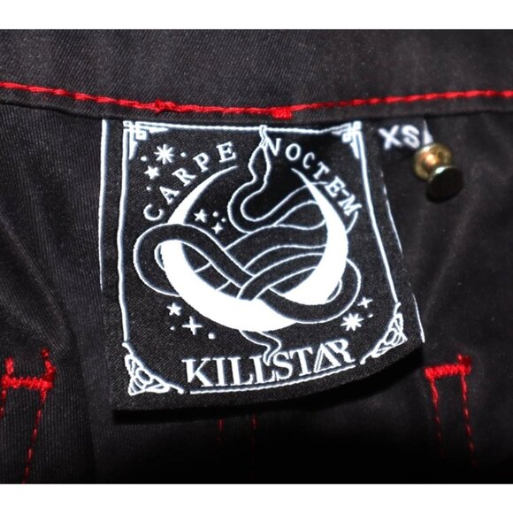 NWT Killstar Carpe Noctem Black Wide-Leg Pants Suspender Red Stitching Cyberpunk - Picture 3 of 10